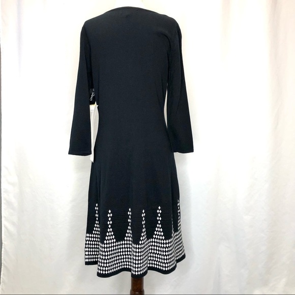NWT Nine West knit dress black white intarsia fit and flare size medium - Picture 3 of 10